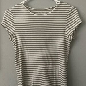 American Eagle Outfitters Olive and White Striped Tee